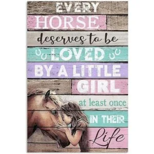 Cartel de metal para caballo y niña cada caballo merece_1