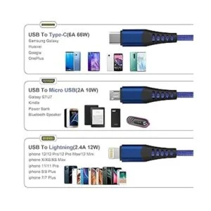 Cable de carga largo USB 3 en 1 cable de carga trenzado_2