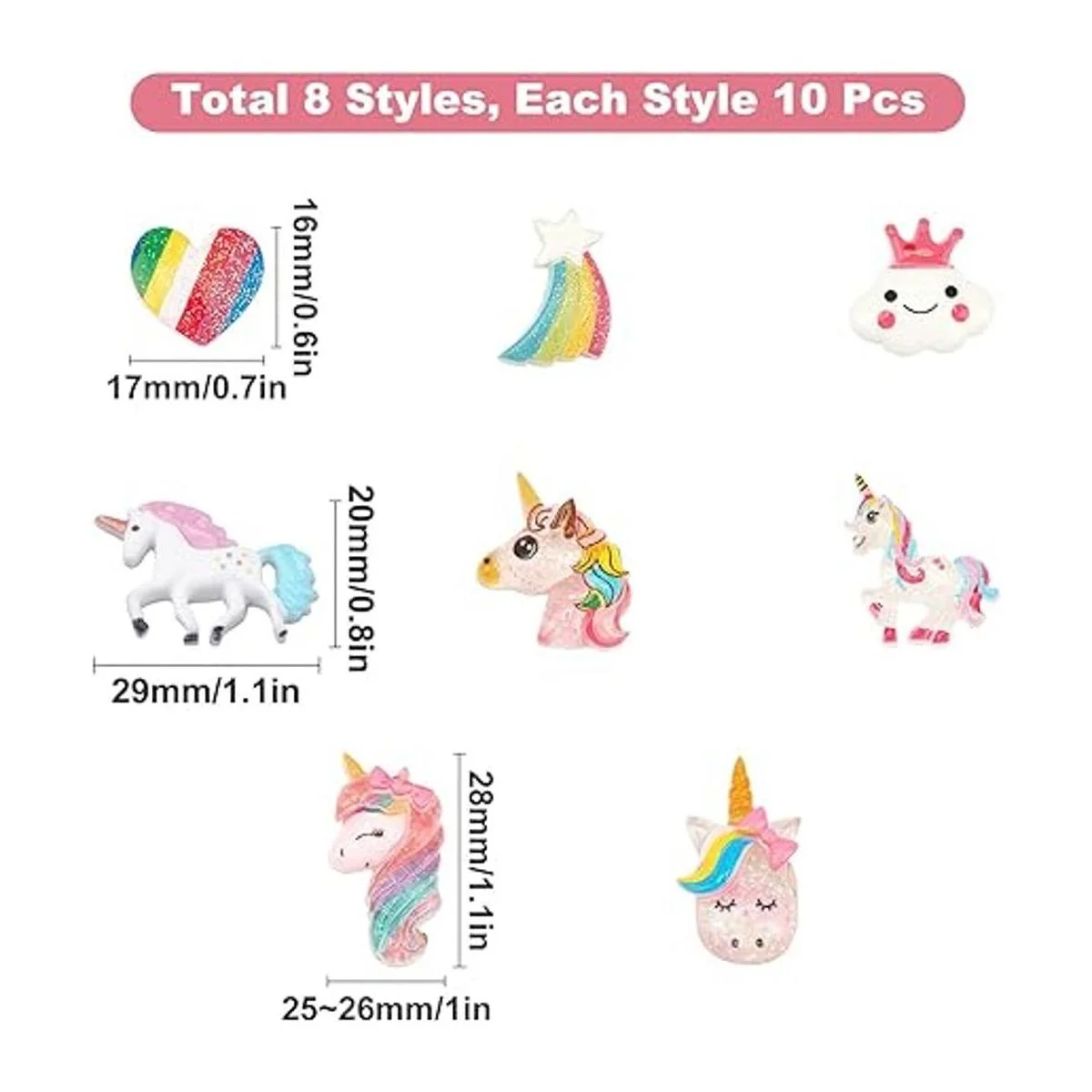 SUNNYCLUE 80 piezas de 8 estilos de unicornio con temática_2