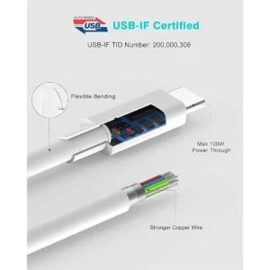 Cable de carga USB C a C de 10 pies 100 W5 A cable_7