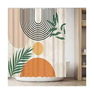 Funnytree Cortina de ducha abstracta de mediados de siglo_5