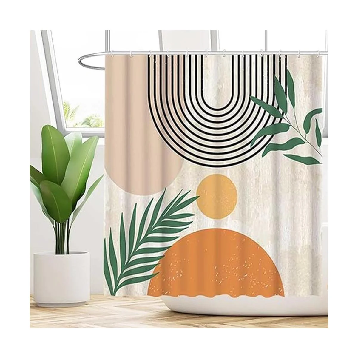 Funnytree Cortina de ducha abstracta de mediados de siglo_2