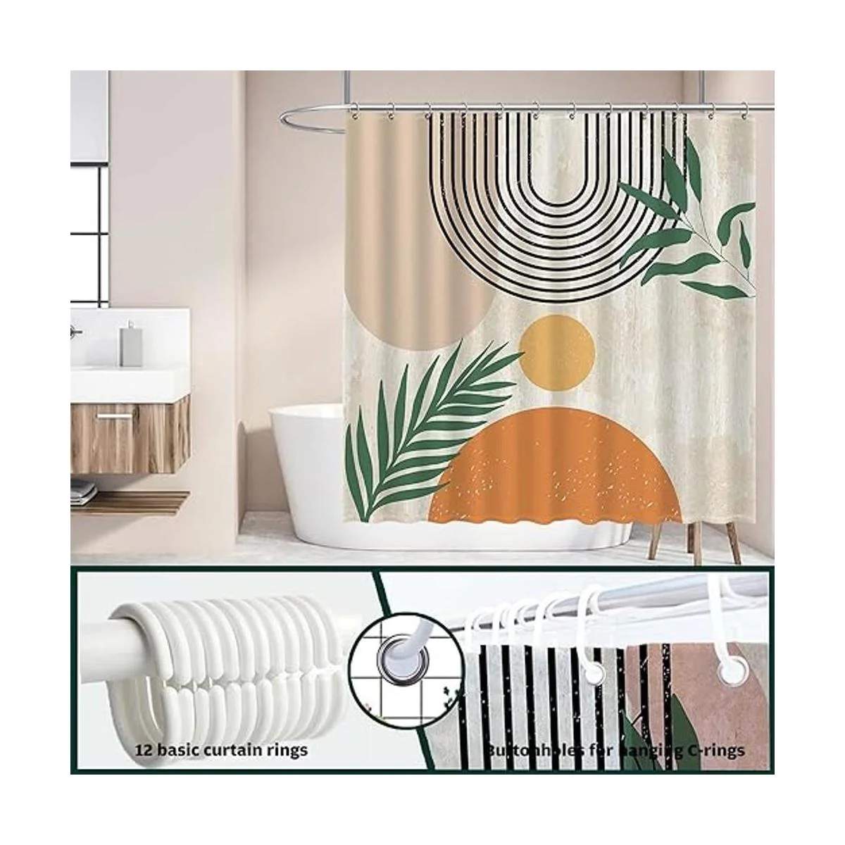 Funnytree Cortina de ducha abstracta de mediados de siglo_4