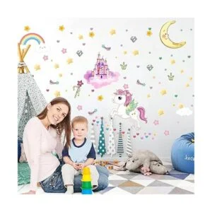 Calcomanías de pared con estrellas y unicornio que brillan_4