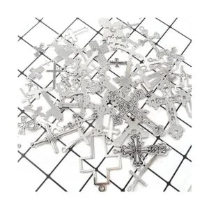 Honbay 70 colgantes de cruz mixta de metal con colgante_5