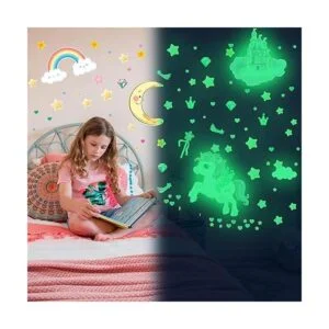 Calcomanías de pared con estrellas y unicornio que brillan_3