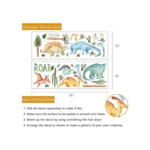 Yovkky Calcomanías de pared de dinosaurio de acuarela_6