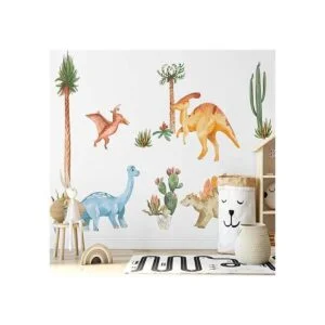 Yovkky Calcomanías de pared de dinosaurio de acuarela_5