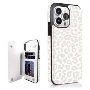 uCOLOR Funda tipo cartera de piel con tapa de leopardo_1