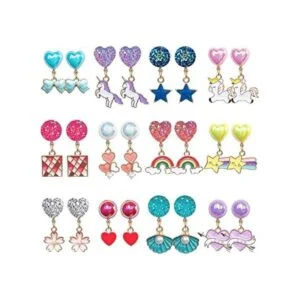 EleMirsa 12 pares de aretes con clip para niñas recuerdos_1
