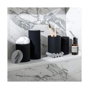 Elegante juego de accesorios de baño negro mate de 4_6