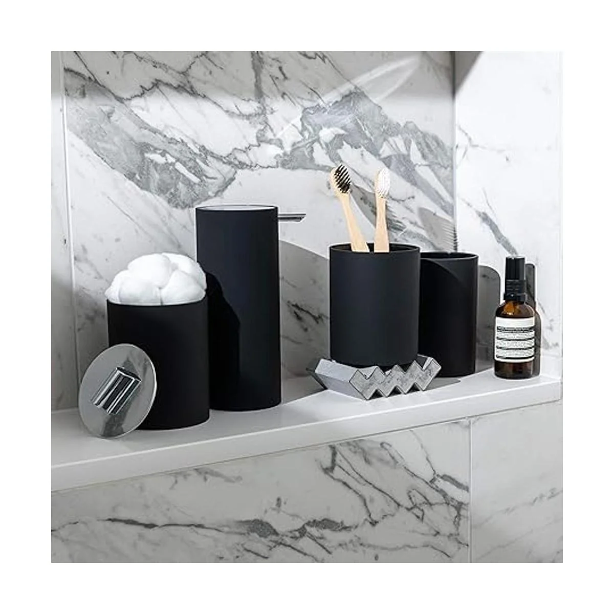 Elegante juego de accesorios de baño negro mate de 4_6