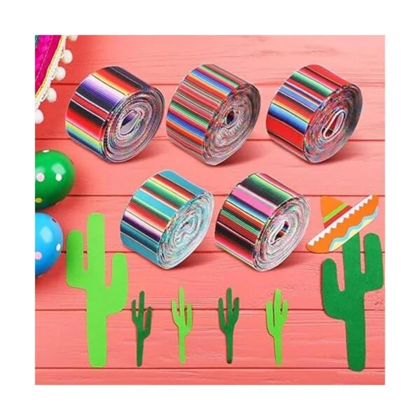 6 rollos de cintas de fiesta mexicanas con rayas de arco_6