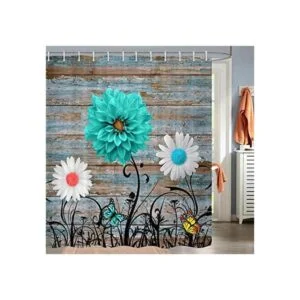Cortina de ducha floral verde azulado juego de cortina de_1
