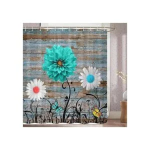 Cortina de ducha floral verde azulado juego de cortina de_2