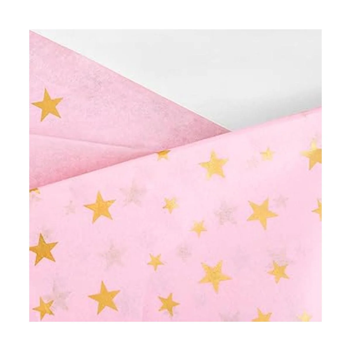 50 hojas de papel rosa con estrella dorada metálica a_2