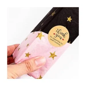 50 hojas de papel rosa con estrella dorada metálica a_6