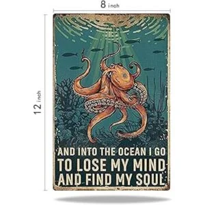 Placa de metal de pulpo y en el océano I Go to Lose My_3