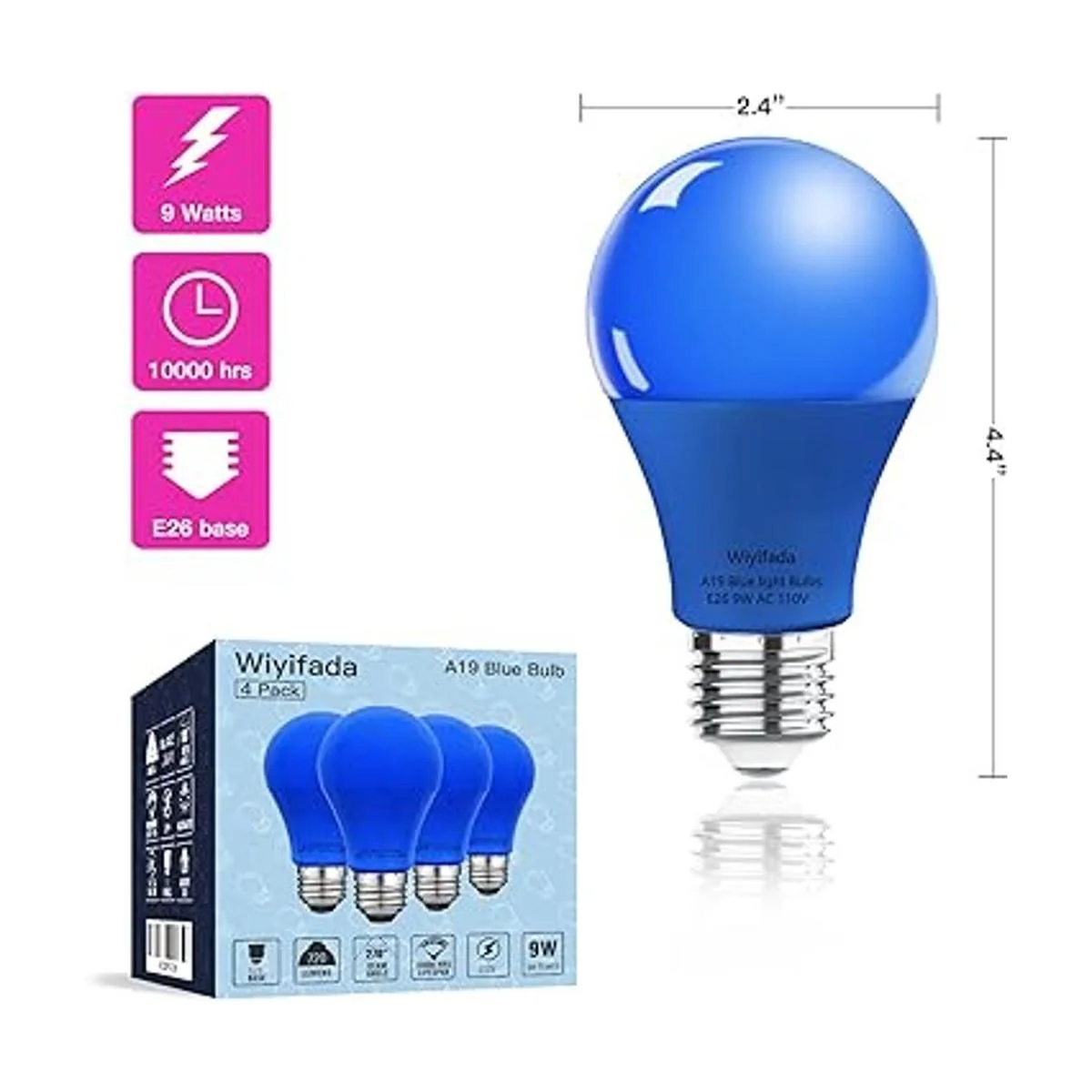 Paquete de 4 bombillas LED azules Wiyifada A19 E26 110_5
