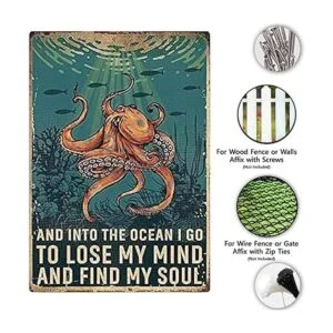Placa de metal de pulpo y en el océano I Go to Lose My_6