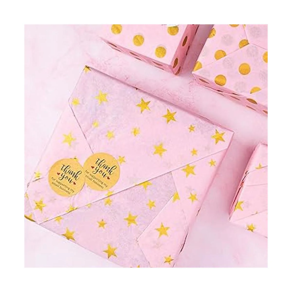 50 hojas de papel rosa con estrella dorada metálica a_5
