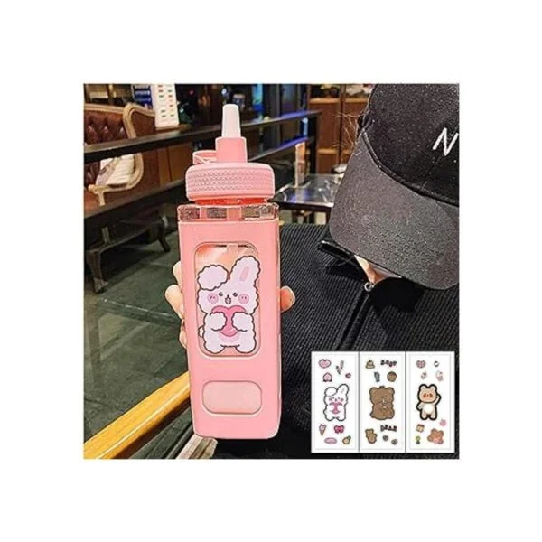 Kawaii Botella de agua con pajita deportiva de plástico_2