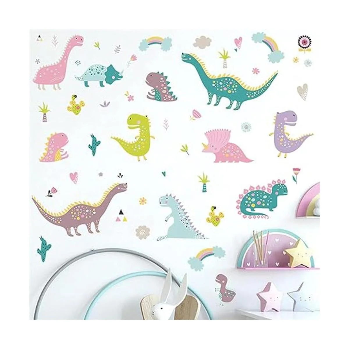 ROFARSO Coloridas calcomanías de pared de dinosaurio de_3