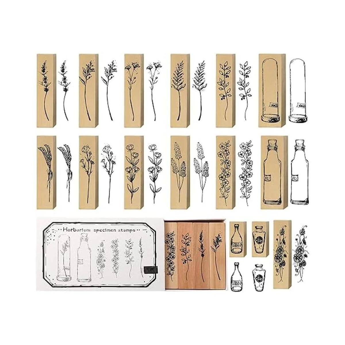 Juego de 15 sellos de madera de goma para plantas de_1
