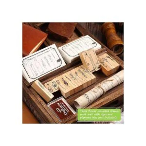 Juego de 15 sellos de madera de goma para plantas de_4