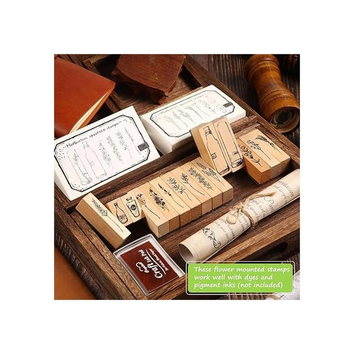 Juego de 15 sellos de madera de goma para plantas de_4