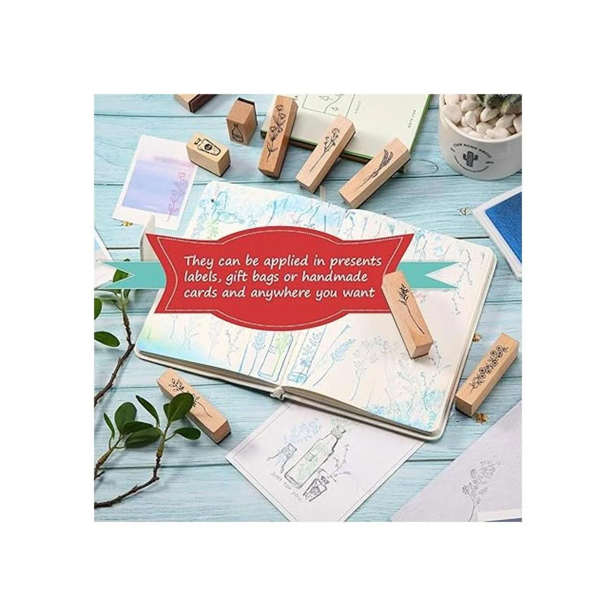 Juego de 15 sellos de madera de goma para plantas de_5