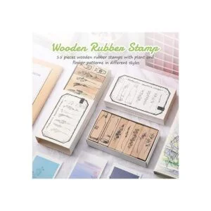 Juego de 15 sellos de madera de goma para plantas de_3
