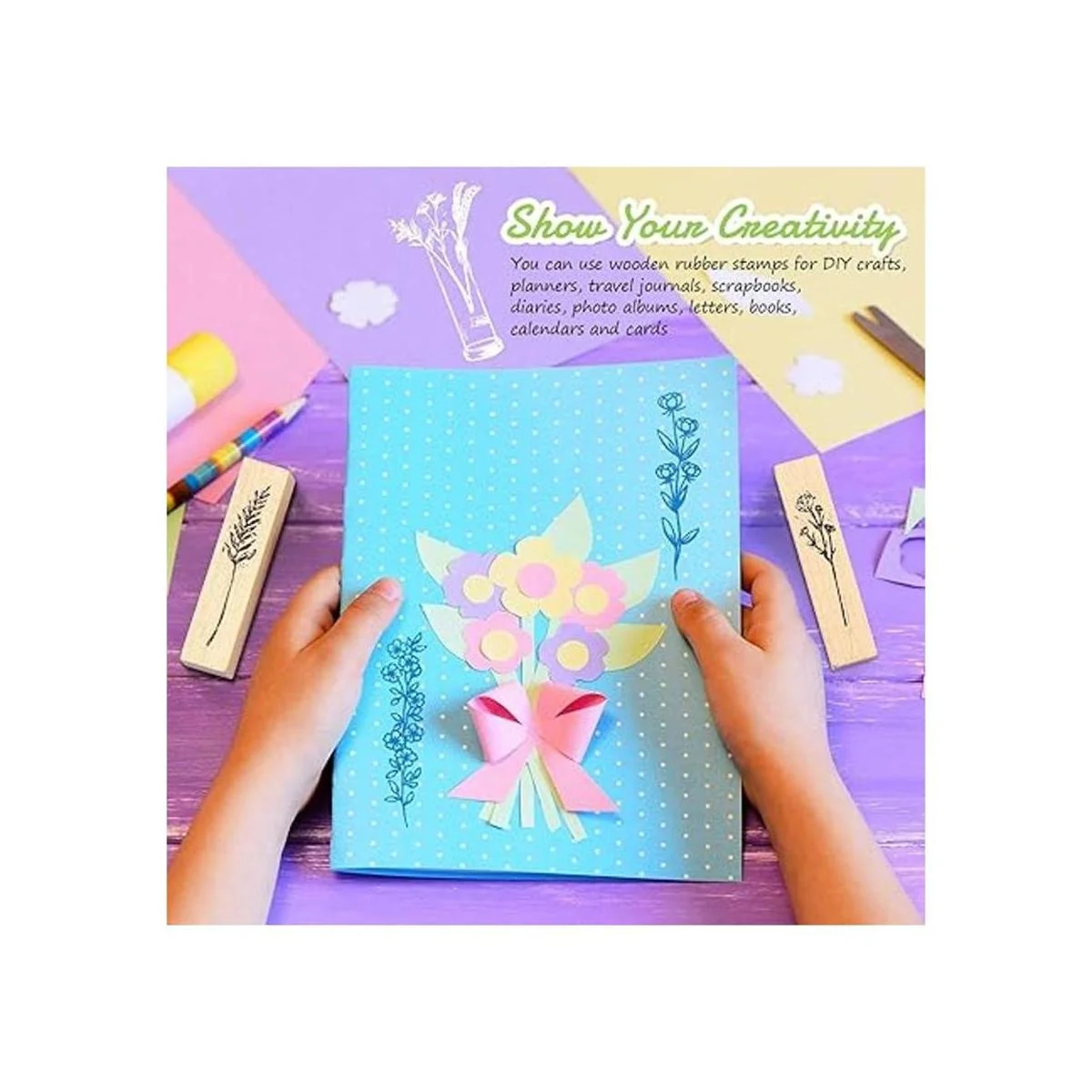 Juego de 15 sellos de madera de goma para plantas de_2