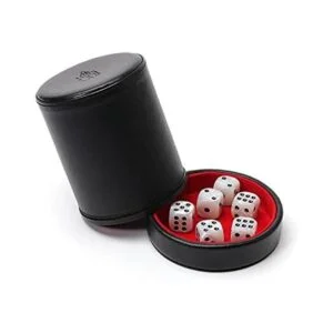 Luck Lab Juego de dados de piel negra con tapa con 6_2