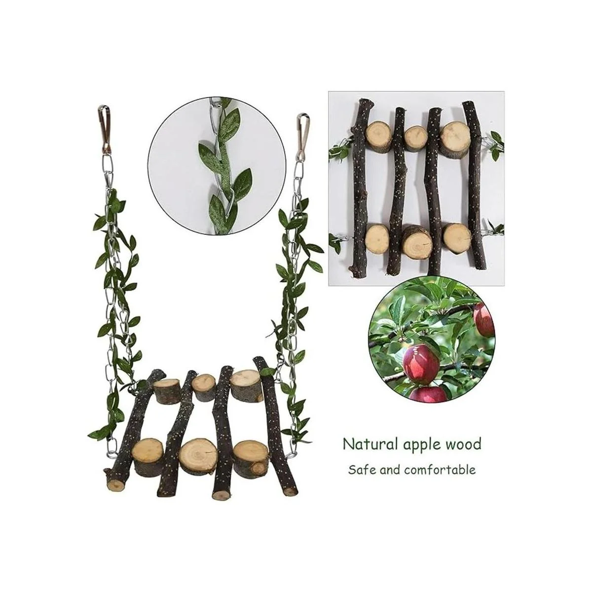 Percha de columpio para pájaros madera natural_3