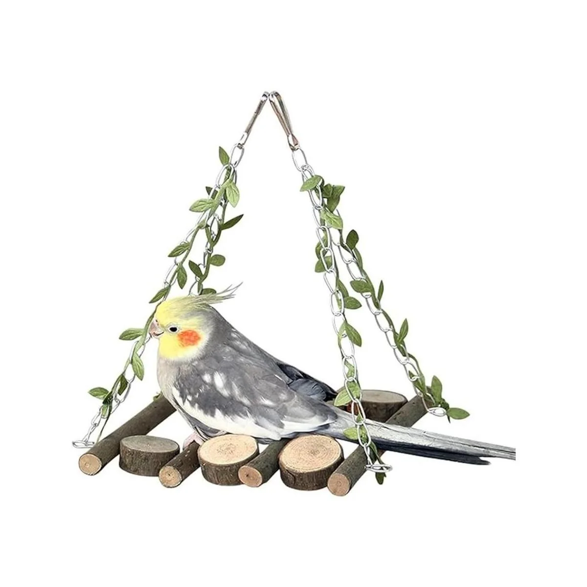 Percha de columpio para pájaros madera natural_2