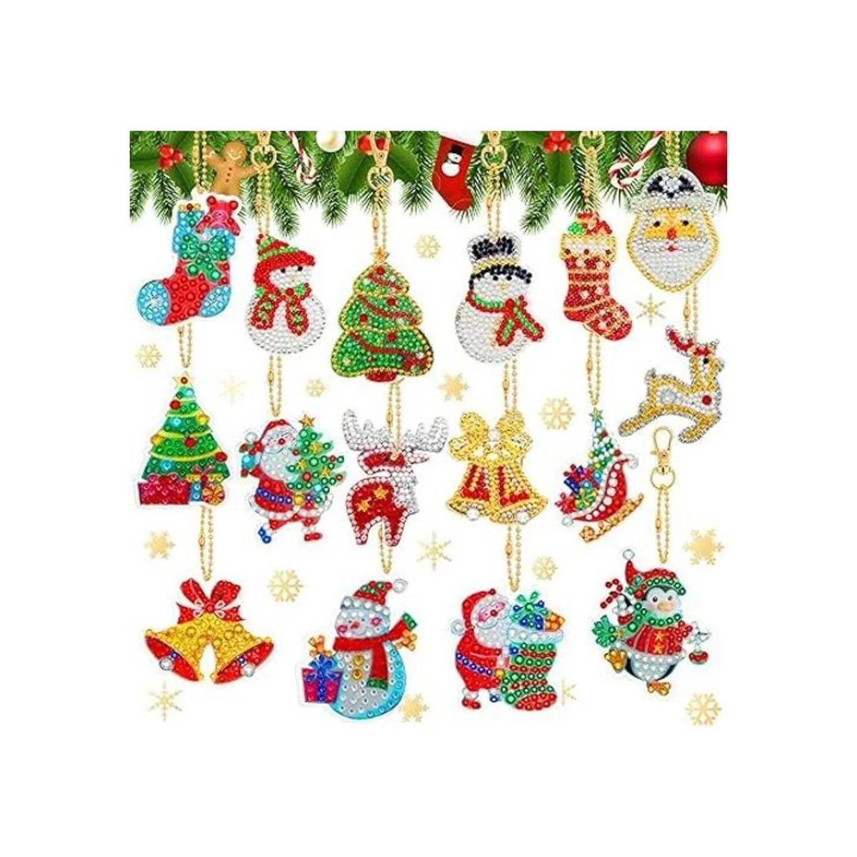 Juego de 16 llaveros de diamantes de Navidad de doble_1