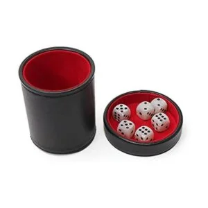 Luck Lab Juego de dados de piel negra con tapa con 6_4