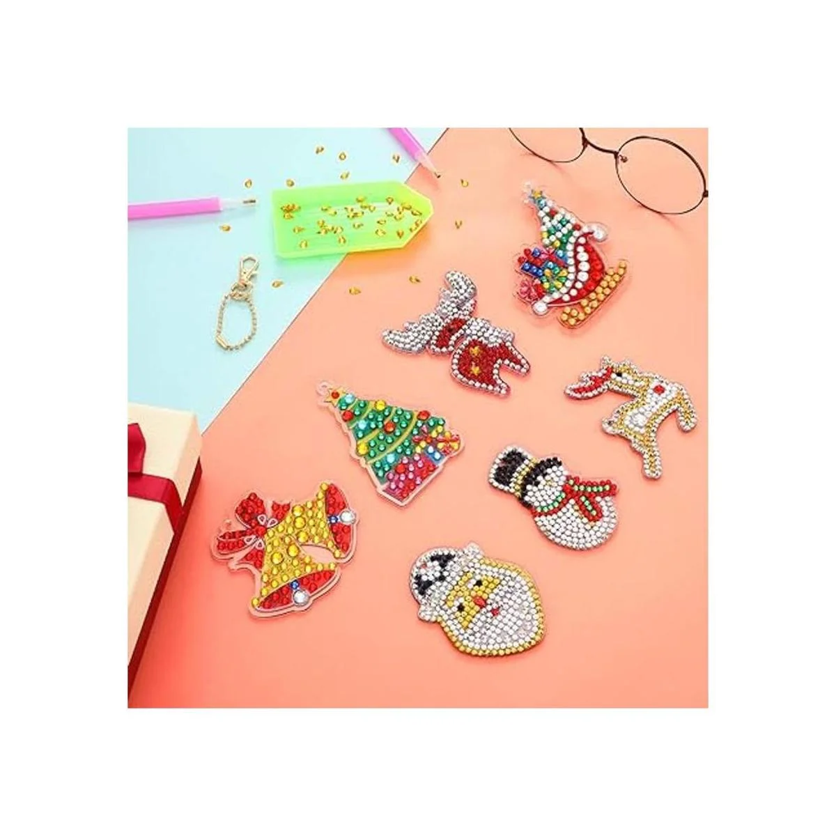 Juego de 16 llaveros de diamantes de Navidad de doble_4