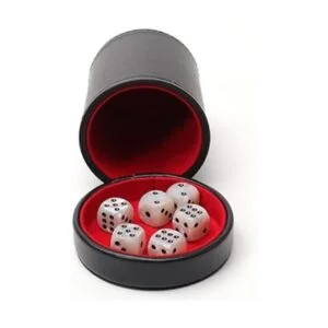 Luck Lab Juego de dados de piel negra con tapa con 6_3