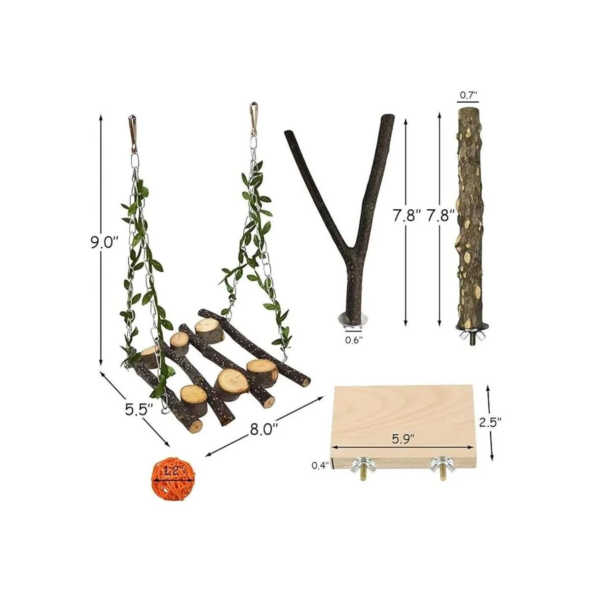 Percha de columpio para pájaros madera natural_4