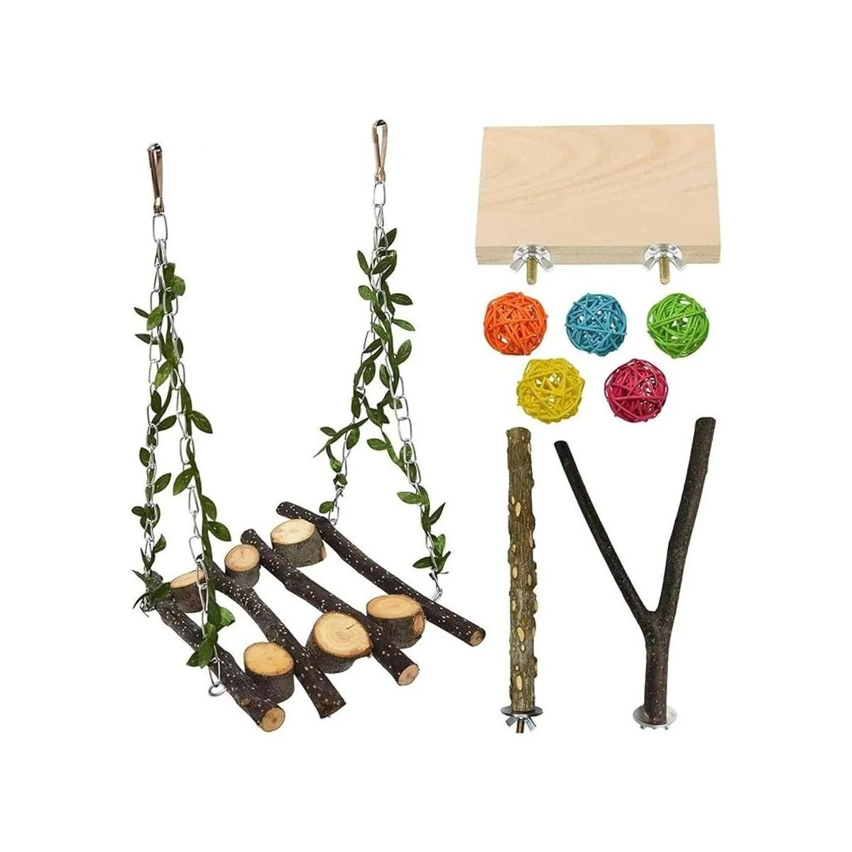 Percha de columpio para pájaros madera natural_1