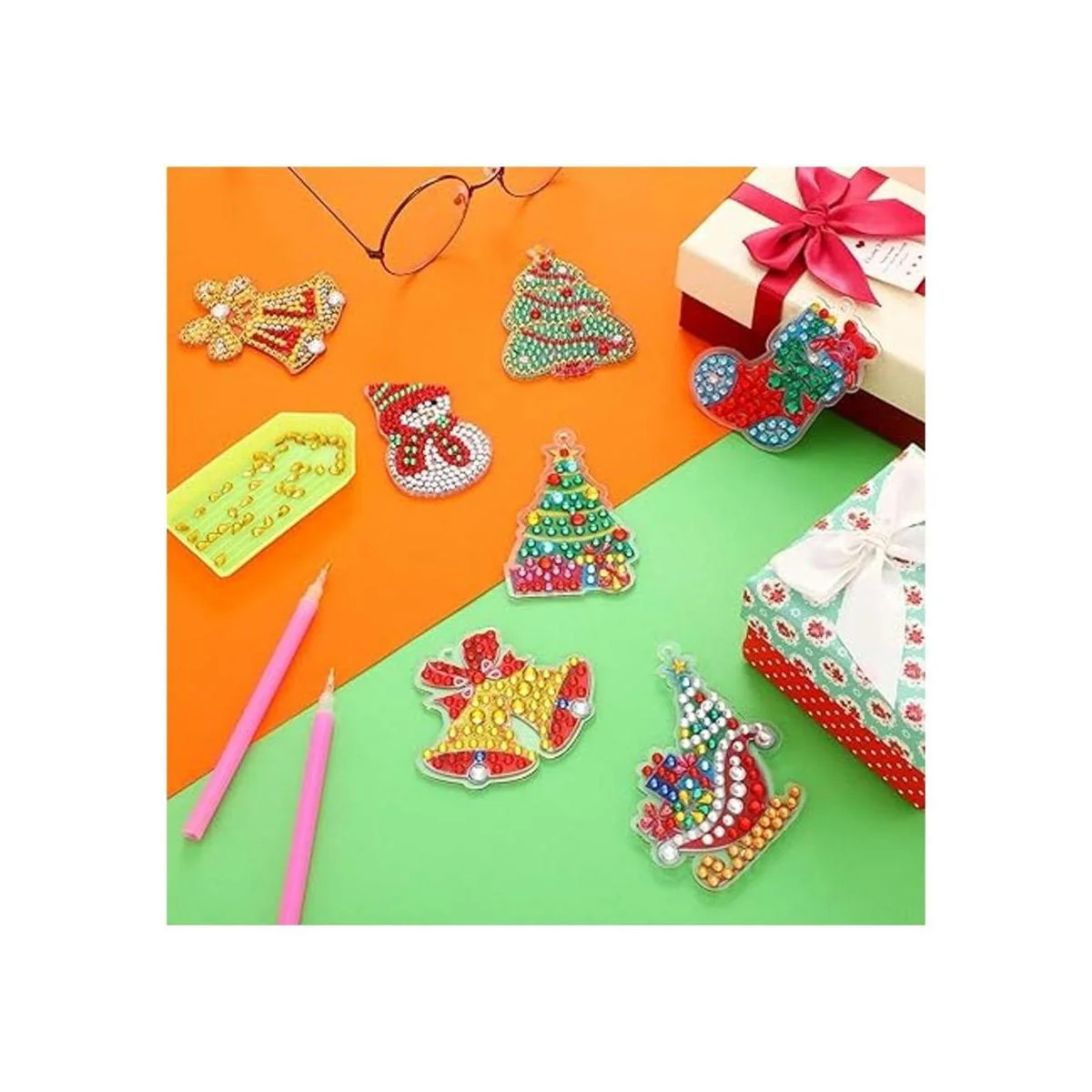 Juego de 16 llaveros de diamantes de Navidad de doble_5