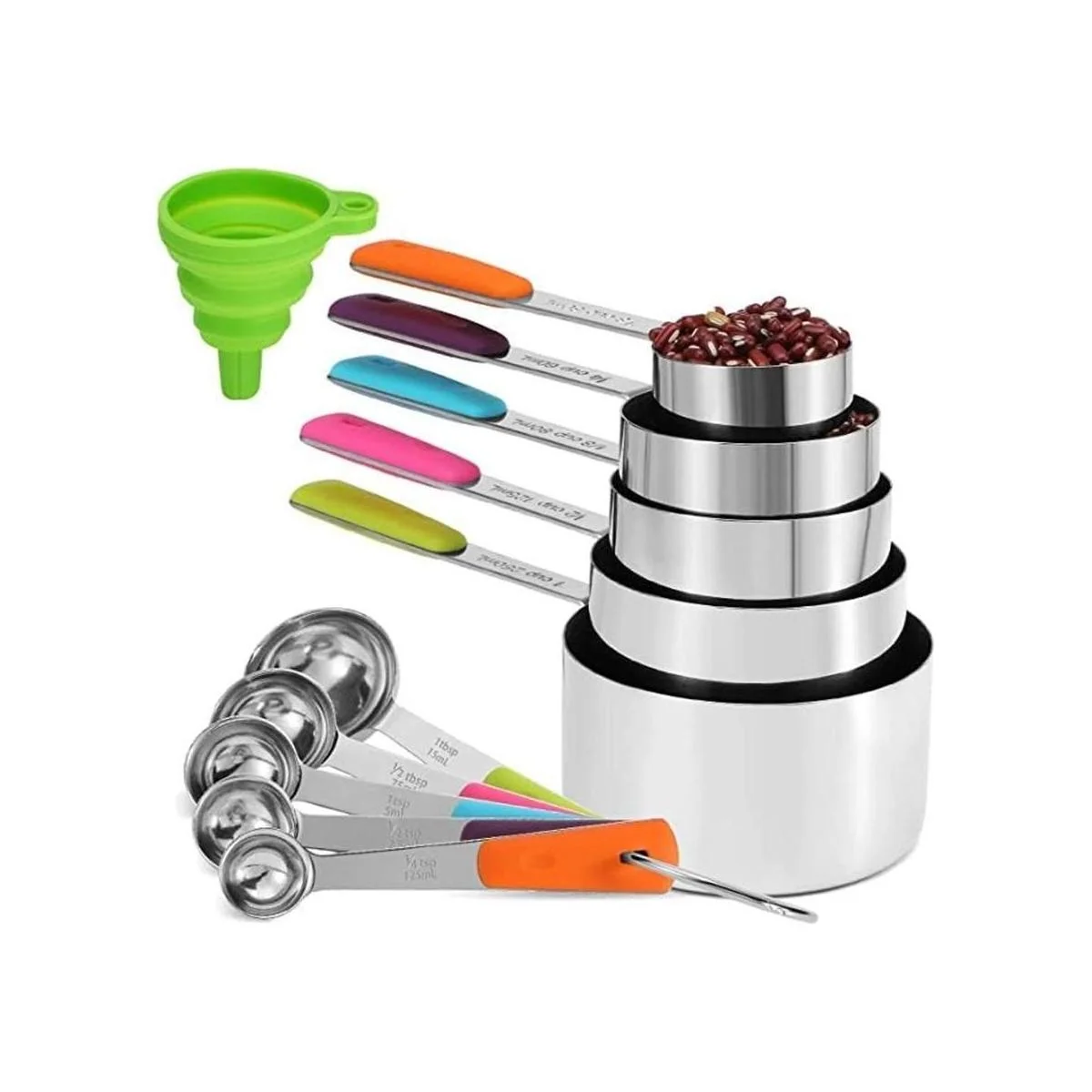 BOPEI Juego de 11 tazas y cucharas medidoras de acero_1