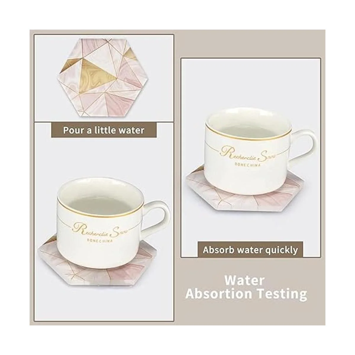 Juego de 6 posavasos de mármol rosa con soporte para_2