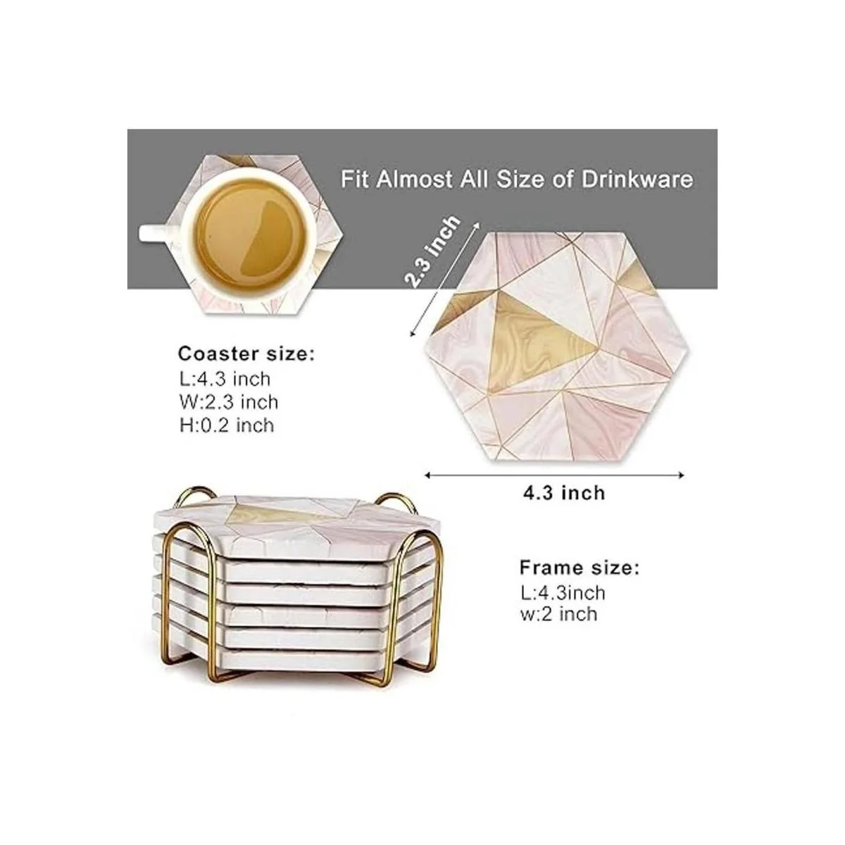 Juego de 6 posavasos de mármol rosa con soporte para_6