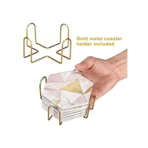 Juego de 6 posavasos de mármol rosa con soporte para_7