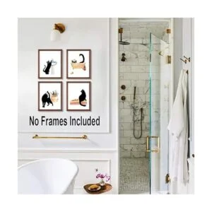 LHIUEM Decoración de baño de gato negro divertido arte de_2