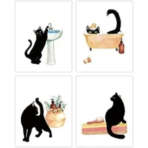 LHIUEM Decoración de baño de gato negro divertido arte de_1