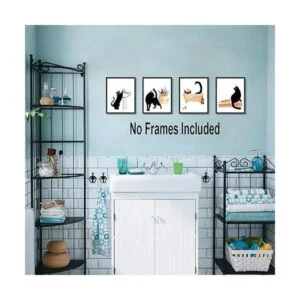 LHIUEM Decoración de baño de gato negro divertido arte de_3